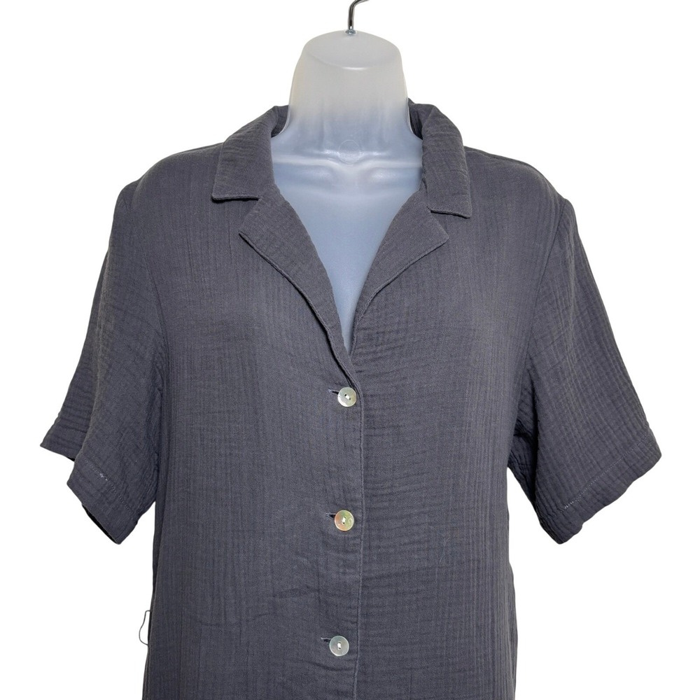 Faherty Gray Organic Cotton Double Gauze Button Down Maxi Shirt Dress Womens M